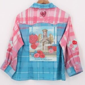 Fat Rat Family Western Snap Shirt Womens Size M Rhinestone Embellished Y2K 2010s